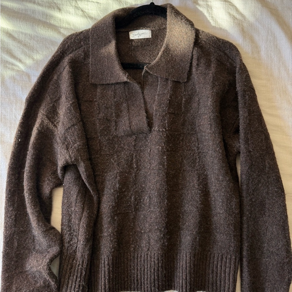 Brown Knit Collared Sweater CJLA